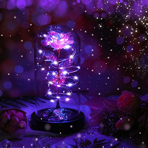 Childom Rotating Birthday Gifts for Women,Mothers Day Rose Gifts,Light Up Rose in Glass Dome,Spinning Rainbow Colorful Rose Flower Gifts for Mom From Daughter,Wife,Anniversary,Graduation Gift,Mom Gift