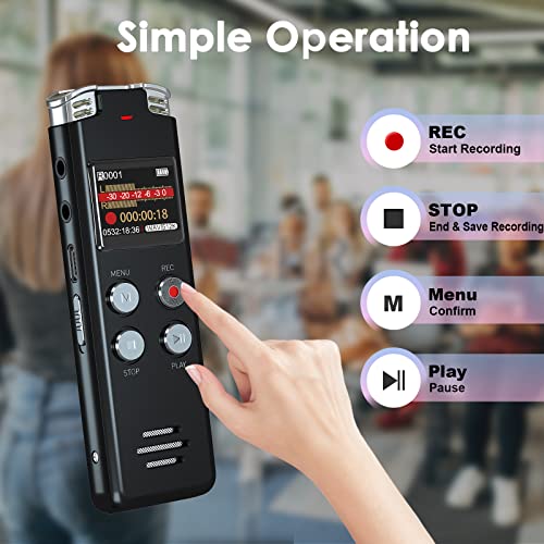 64GB Digital Voice Recorder Voice Activated Recorder with Playback - Upgraded Tape Recorder for Lectures, Meetings, Interviews, Audio Recorder USB Charge, MP3