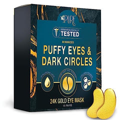 LA PURE 24K Gold Eye Treatment Masks - Under Eye Patches, Under Eye Bags Treatment, Eye Mask for Puffy Eyes, Anti-Wrinkle, Dark Circles, Gel Pads 15 Pairs