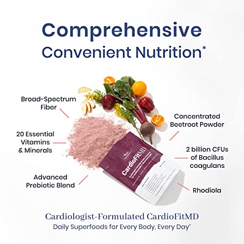 1MD Nutrition CardioFitMD - Vegan Beets Superfood Keto-Friendly Heart Health Powder - High Fiber Nutritional Supplement Drink - 30 Servings