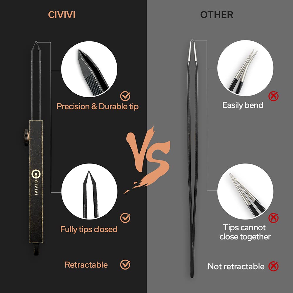 CIVIVI Tweezers Precision for Splinters, Retractable Tweezers with Leather Sheath for Men EDC Easy Keychain Carry, Tac-N-Tweeze Tweezers Designed By Bob Terzuola C19062B-A