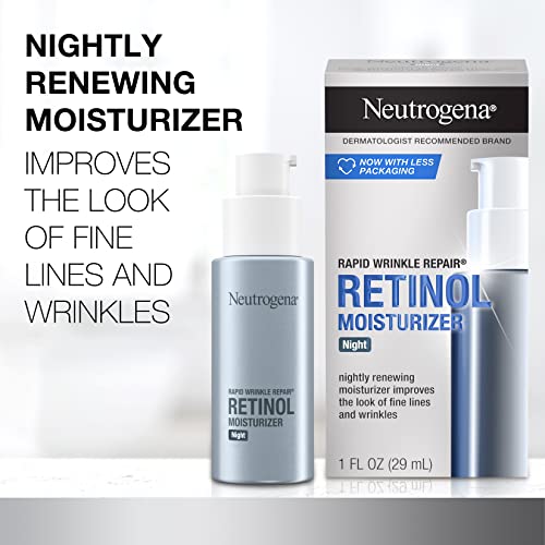 Neutrogena Retinol Face Moisturizer Cream, Rapid Wrinkle Repair, Anti-Wrinkle Night Moisturizer Cream, Anti-Wrinkle Face & Neck Cream Moisturizer with Hyaluronic Acid & Retinol, Paraben-Free, 1 fl. oz