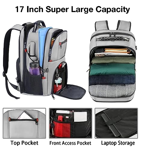 YOREPEK Travel Backpack, Extra Large 50L Laptop Backpacks for Men Women, Water Resistant College Backpack Airline Approved Business Work Bag with USB Charging Port Fits 17 Inch Computers, Light Grey