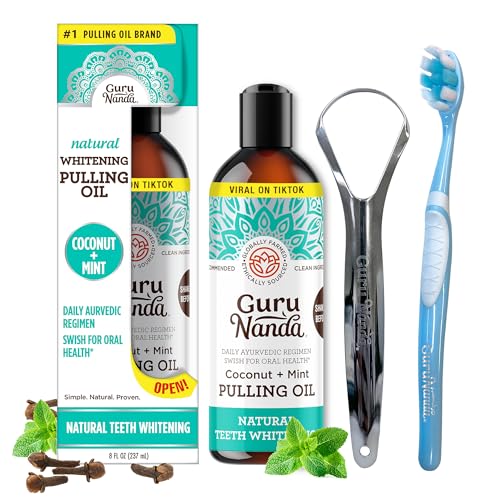 GuruNanda Coconut Oil Pulling (Mickey D), Fresh Breath & Whitening Mouthwash, 7 Essential Oils & Vitamins for Healthy Teeth & Gums, Alcohol-Free, 8 oz