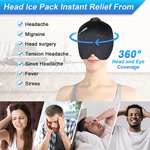 ComfiTECH Migraine Ice Head Wrap, Headache Relief Hat for Tension Puffy Eyes Migraine Relief Cap for Sinus Headache and Stress Relief Cold Compress (Medium Black)