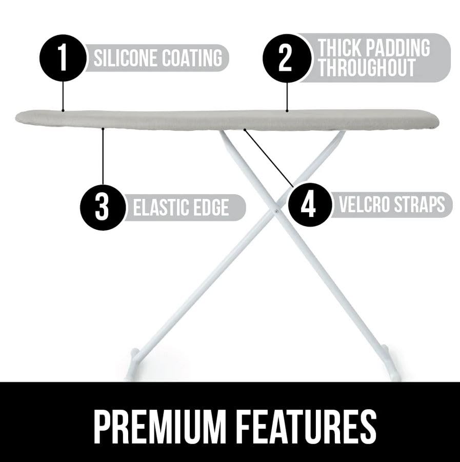 The Original Gorilla Grip Ironing Board Cover, Silicone Coating, Full Size Scorch Resistant Padding, Elastic Edge, Heavy Duty Iron Pad Covers Standard Boards, Hook and Loop Fastener Strap, Silver