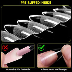 Makartt Almond Nail Tips 500pcs Medium Pre-buffed Full Cover Clear Press on Nails 10 Sizes Soak Off Soft Gel Nail Tips Extension Professional Acrylic Fake Nails No Crease False Nail Salon DIY Nail Art