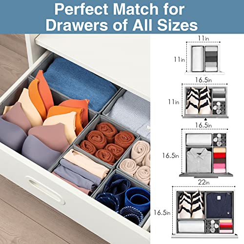 Drawer Organizer Clothes, 8 Pack Underwear Drawer Organizer, Foldable Closet Organizers and Storage Dresser Drawer Dividers for Clothes, Socks, Scarves, Ties (Gray)