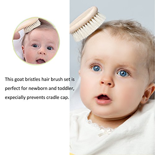 YarraModes Baby Goat Hair Brush and Comb Set for Newborns & Toddlers| Eco-Friendly Safe Brush | Natural Wooden Comb | Soft Bristles for Cradle Cap | Perfect Baby Shower and Registry Gift