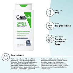 CeraVe Body Wash for Dry Skin | Moisturizing Body Wash with Hyaluronic Acid and Ceramides | Paraben, Sulfate & Fragrance Free | 10 Ounce