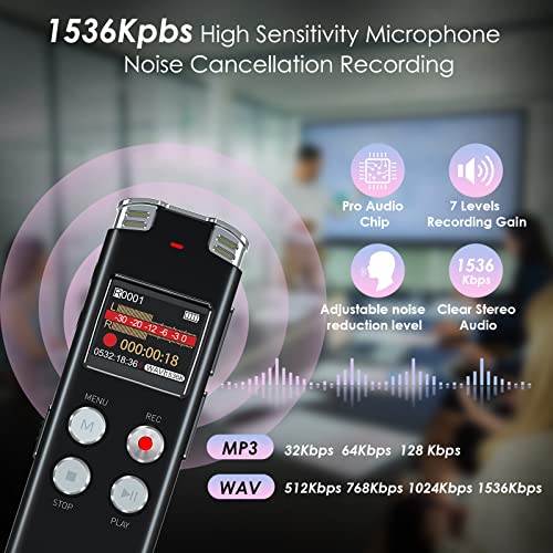 64GB Digital Voice Recorder Voice Activated Recorder with Playback - Upgraded Tape Recorder for Lectures, Meetings, Interviews, Audio Recorder USB Charge, MP3