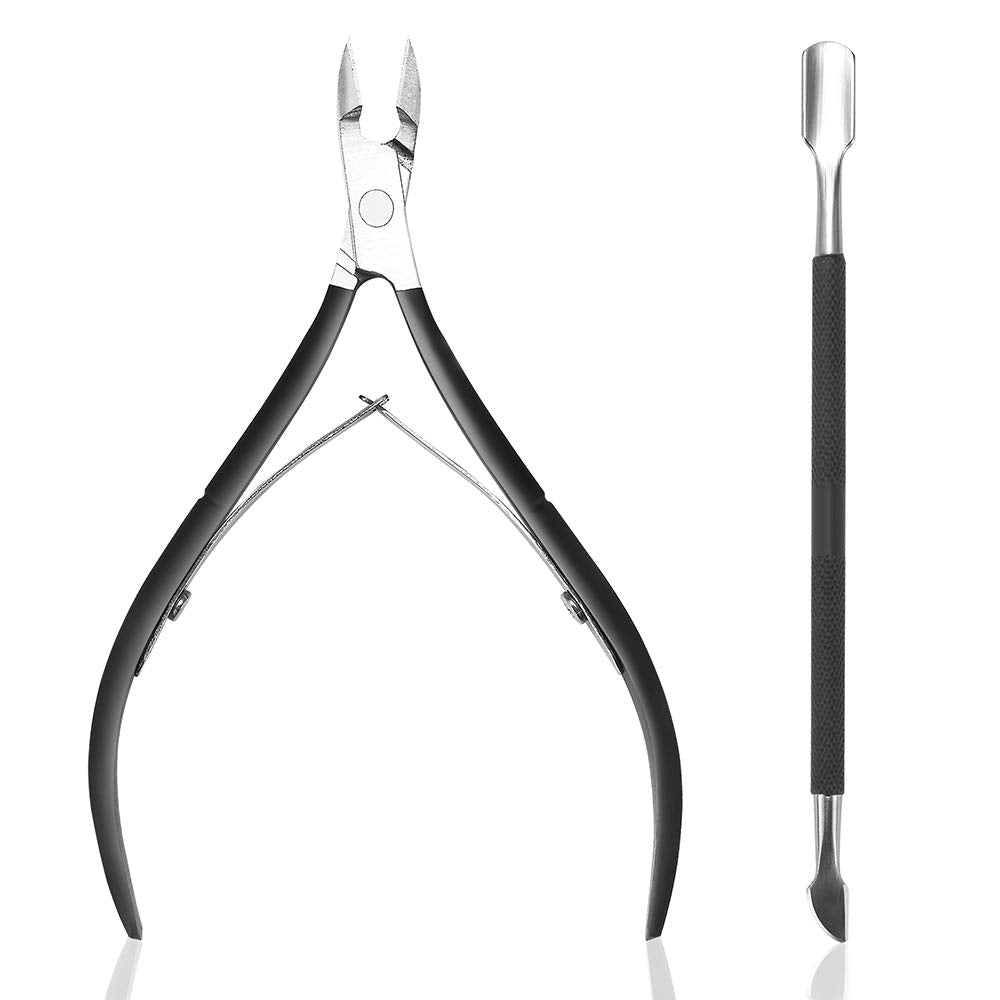 Cuticle Nipper with Cuticle Pusher-Professional Grade Stainless Steel Cuticle Remover