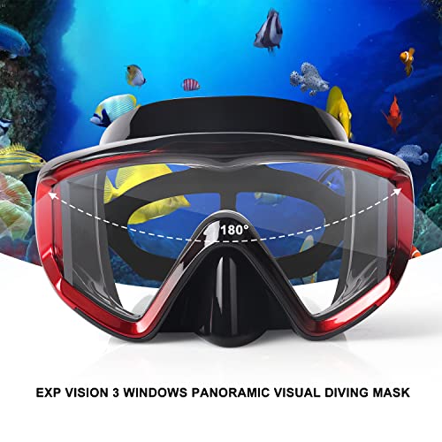 Adult Pano 3 Window Scuba Diving Mask, Tempered Glass Snorkel Mask Anti-Fog Swim Mask No Leakage Swim Goggles with Nose Cover Snorkeling Gear for Snorkeling, Freediving, Swimming (Gradient Orange)