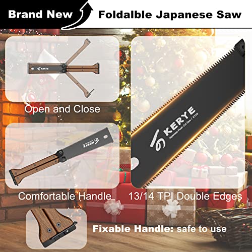 KERYE Hand Saw Tools, 5.5 Inch Mini Pocket Folding Saw, SK5 Blade Wood Saw for Woodworking, 13/14 TPI Double Edges Pull Saw, Flush Cut Saw for Wet/Dry Wood