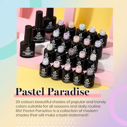 Beetles 23Pcs Pastel Gel Nail Polish Kit with 3Pcs Glossy & Matte Top Coat and Base Coat, Yellow Purple Pink Blue Girl Bright Solid Sparkle Glitter Uv Nails Paradise Gel Polish Set Summer Gift