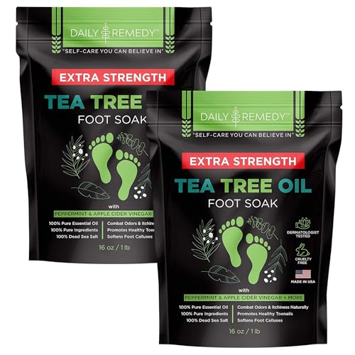 EXTRA STRENGTH Tea Tree Oil Foot Soak with Epsom Salt - Made in USA - for Toenails, Athlete's Foot, Itchy Feet, Stubborn Smelly Foot Odor, Pedicure, Foot Calluses & Soothes Sore Tired Achy Feet-2 Pack