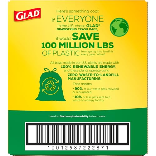 Glad Trash Bags, ForceFlex Tall Kitchen Drawstring Garbage Bags, 13 Gallon, Unscented, 120 Count.