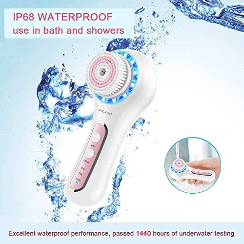 UMICKOO Face Scrubber Exfoliator,Facial Cleansing Brush Rechargeable IPX7 Waterproof with 5 Brush Heads,Electric Face Spin Brush for Exfoliating, Massaging and Deep Cleansing