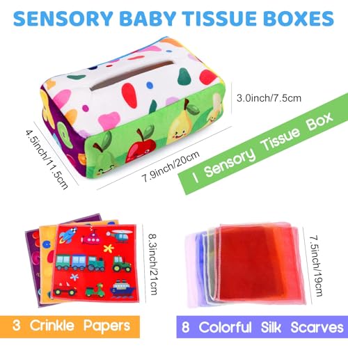 YOGINGO Baby Toys 6 to 12 Months - Tissue Box Toy Montessori for Babies 6-12 Months, Soft Stuffed High Contrast Crinkle Infant Sensory Toys, Boys&Girls Kids Early Learning Gifts