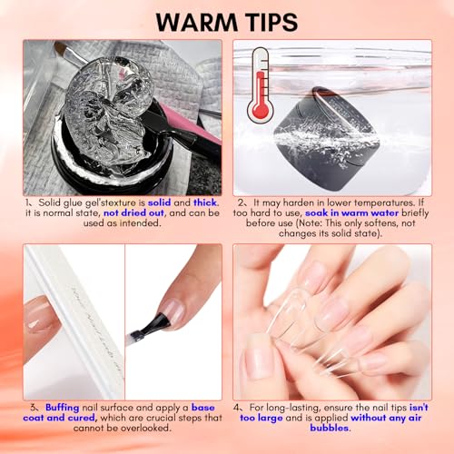 Makartt Gel Nail Glue for Gel Nail Tips, 2pcs Clear & Cherice Solid Nail Glue for Press On Nails Nail Tips Acrylic Nails Solid Builder Nail Gel for Nail Art DIY Home Salon Lamp Curing Needed 15ml