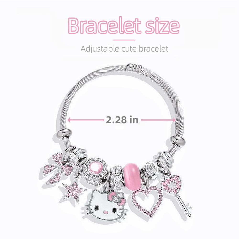 Aimery Kitty Charms Bracelets Kawaii Bangle Bracelets Cartoon Adjustable Bracelet Cubic Zirconia Adorable Accessories for Wife Girlfriend Jewelry Gifts