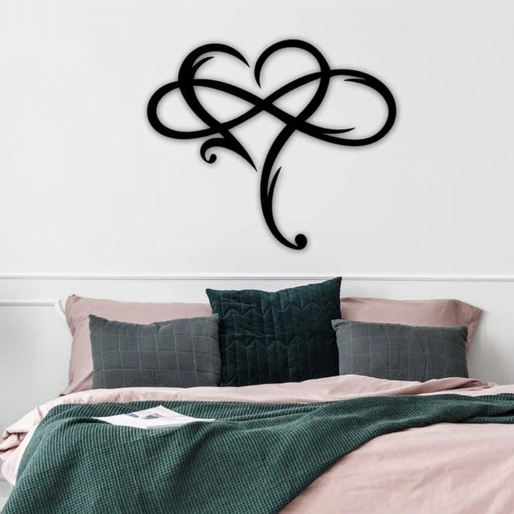 AOOLVY Infinity Heart Wall Decor, Unique Infinity Heart Metal Art Wall Decor Love Sign Steel Wall Plaques Bedroom Ornaments for Home Wedding Decor, Room Living Room Decoration (Black, 23.6x20.6inch)