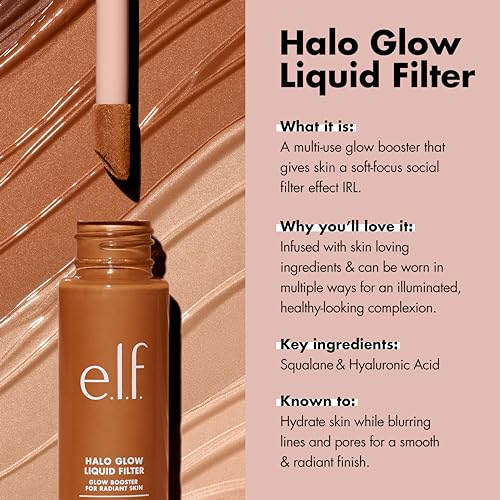 e.l.f. Halo Glow Liquid Filter, Complexion Booster For A Glowing, Soft-Focus Look, Infused With Hyaluronic Acid, Vegan & Cruelty-Free, 7 Deep/Rich