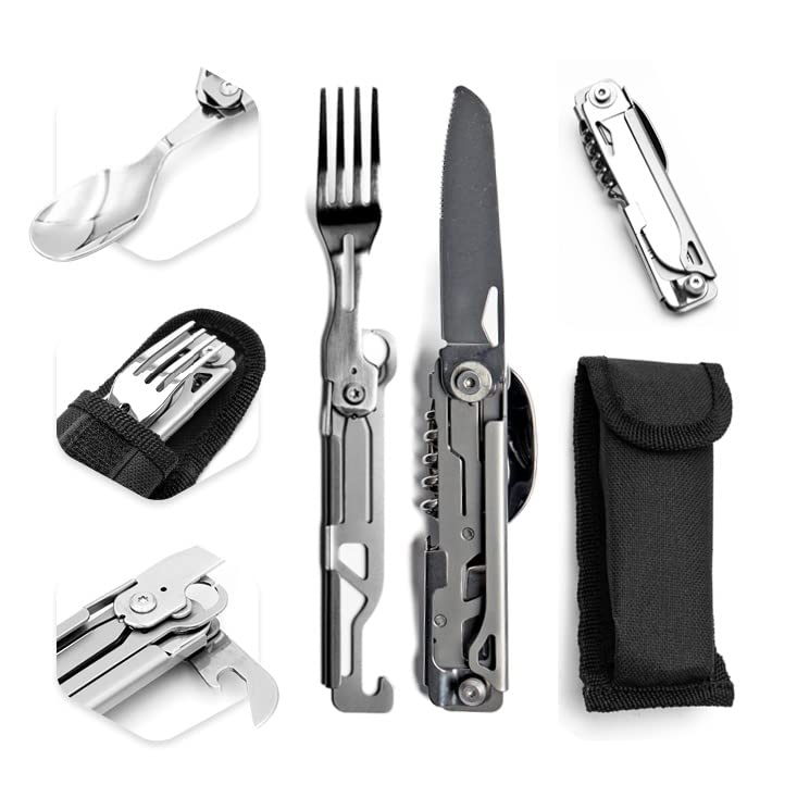 Hayvenhurst 4-in-1 Camping Utensils - Stainless Steel Multi-Tool with Sheath