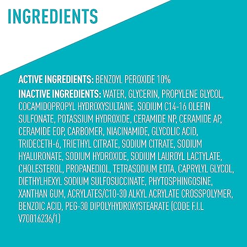 CeraVe Acne Foaming Cream Wash | Gentle Face and Body Acne Cleanser with Benzoyl Peroxide 10%, Hyaluronic Acid, and Niacinamide | Acne Treatment Clears Pimples, Blackheads, Chest and Back Acne | 5 Oz