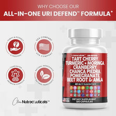 Clean Nutraceuticals Tart Cherry Extract Capsules 20,000mg with Turmeric 8000mg Moringa 4000mg Cranberry 2000mg Chanca Piedra Celery Quercetin ACV Pomegranate L Selenomethionine - Uric Levels - 120 Ct