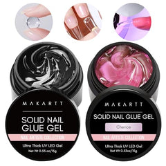 Makartt Gel Nail Glue for Gel Nail Tips, 2pcs Clear & Cherice Solid Nail Glue for Press On Nails Nail Tips Acrylic Nails Solid Builder Nail Gel for Nail Art DIY Home Salon Lamp Curing Needed 15ml