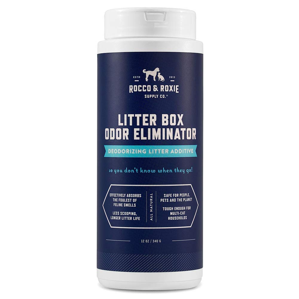 Rocco & Roxie Litter Box Odor Eliminator, Best Natural Urine Deodorizer for Cat Litter Boxes Cats Smell Control, Odor Absorber, Safe for Kitty, 12 oz