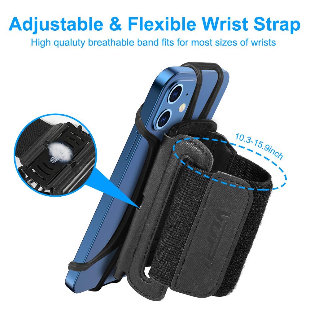 VUP Wristband Phone Holder, 360° Rotatable Forearm Armband for iPhone 15/14/13/Pro Max/Pro/Mini/12/11/SE 2020/Xs/XR/X/8/7/Plus, Fits All 4-6.7 Inch Smartphones (Black-Small)