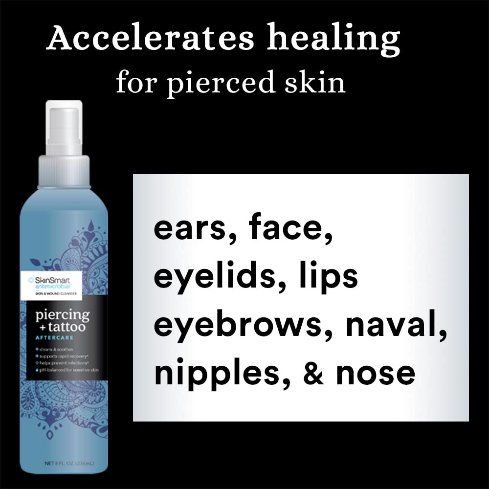 SkinSmart Antimicrobial Piercing & Tattoo Aftercare for Rapid Recovery, Hypochlorous Technology, 8 oz Spray