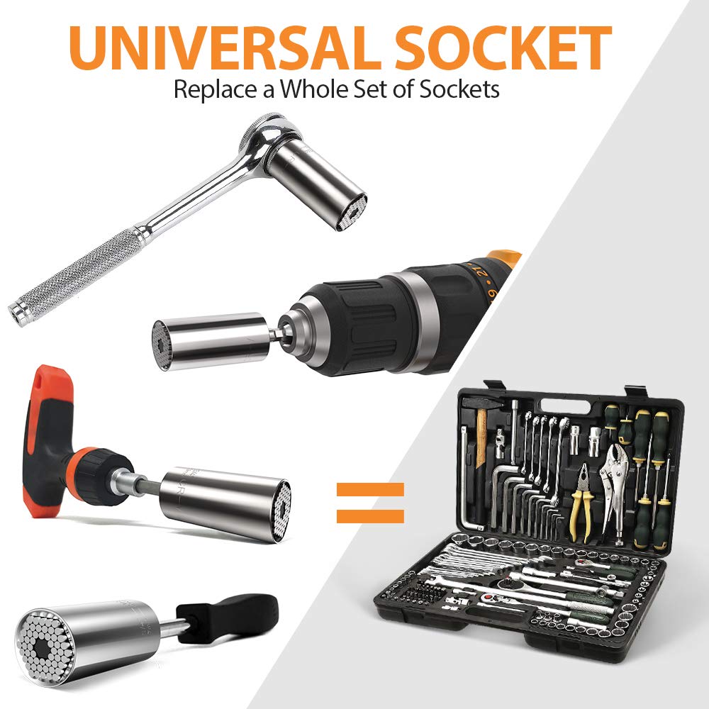 Super Universal Socket Tools Gifts for Men - Valentines Day Gifts for Him Mens Gift Socket Set with Power Drill Adapter(7-19 MM) Cool Gadgets for Men Women Husband Birthday Fathers Day Gift for Dad