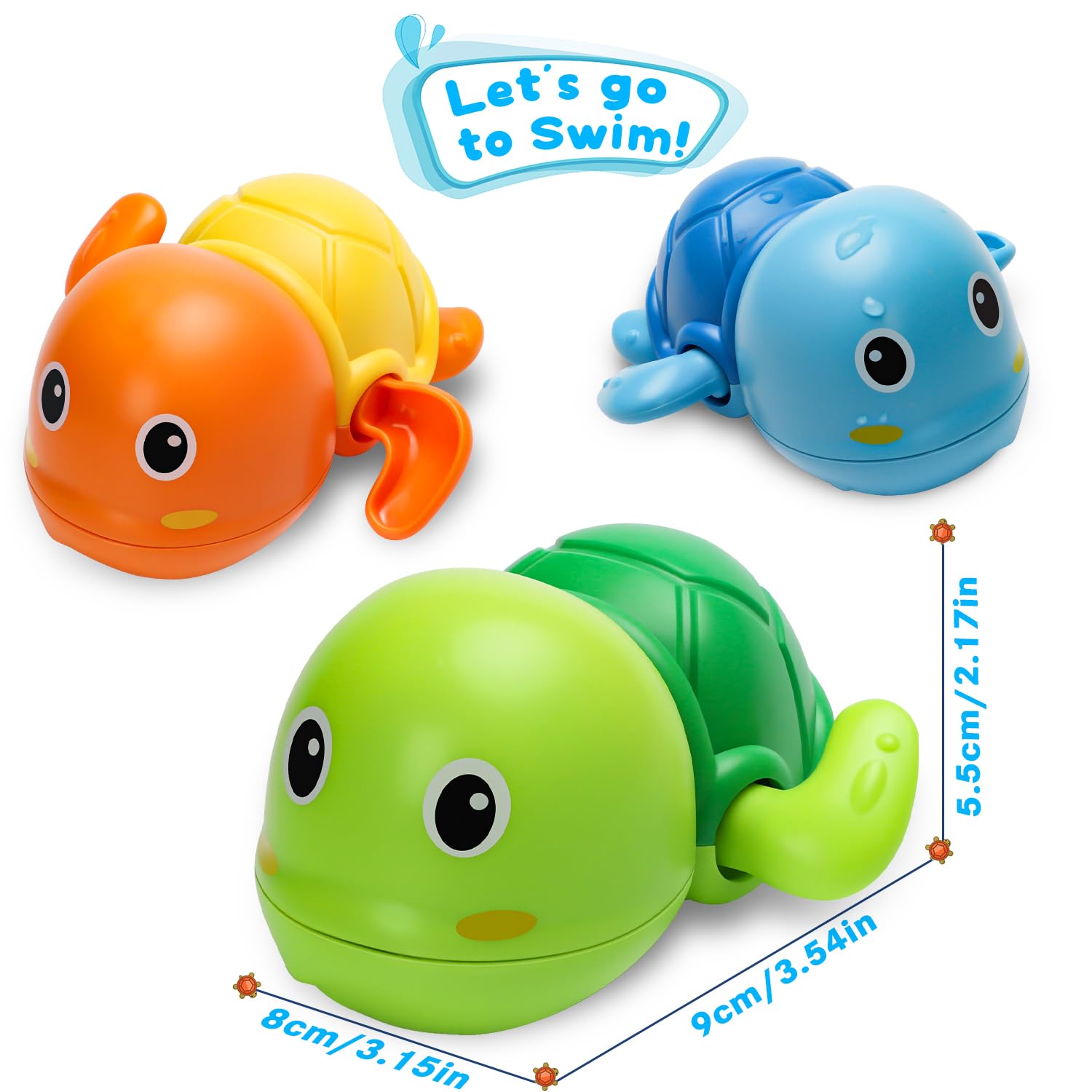 2024 Upgraded Bath Toys, Cute Swimming Turtle Baby Bath Toys for Toddler 1-3, Water Pool Floating Wind Up Toys for 1 Year Old Boy Girl Gifts, Infant Toddlers Kids Bathtub Toys, 3 Pack