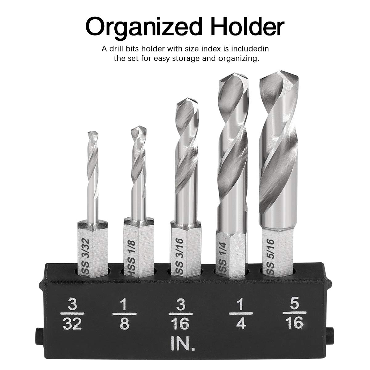 COMOWARE Stubby Drill Bit Set for Metal, 5pcs HSS M2 Short Length Drill Bit with 1/4-Inch Quick Change Hex Shank