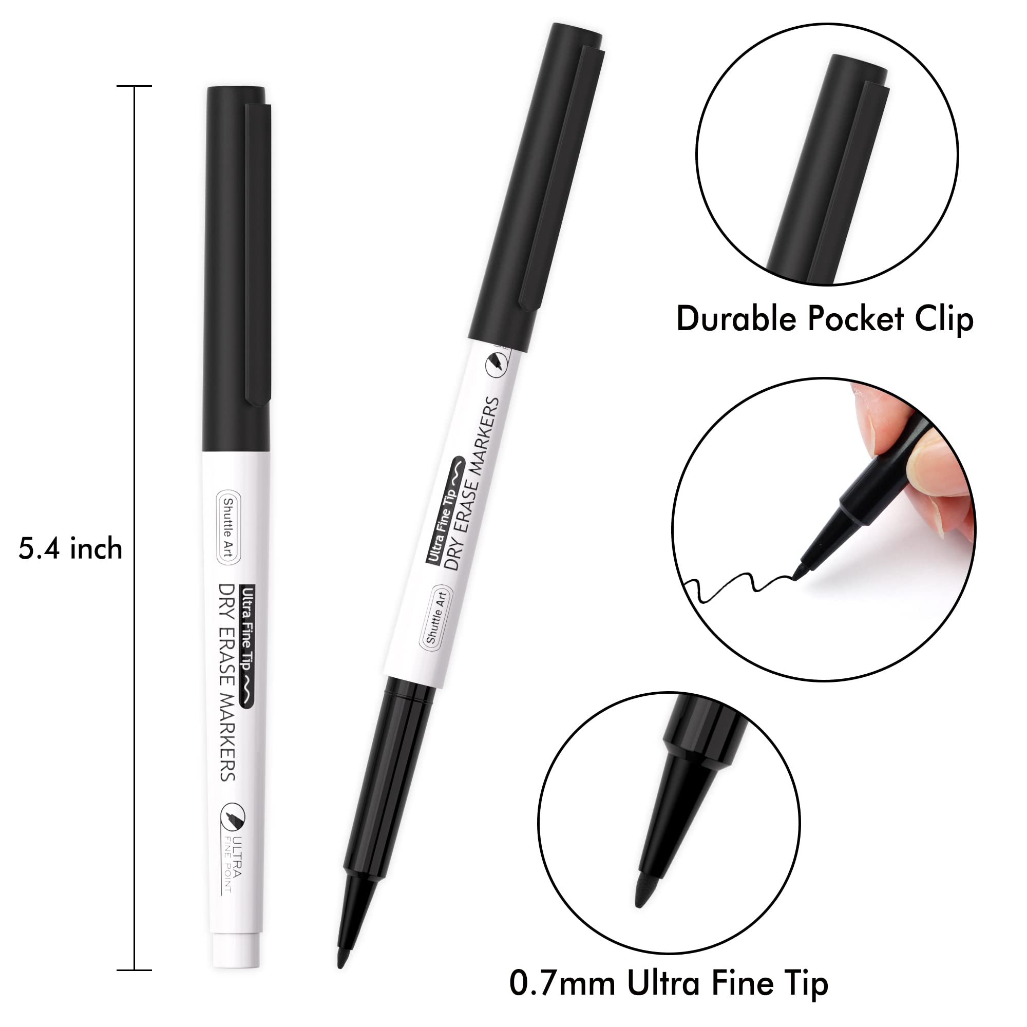 Shuttle Art Ultra Fine Dry Erase Markers, 15 Pack Black Whiteboard Markers with Erase, Dry Erase Markers Perfect For Writing on Whiteboards, Dry-Erase Boards,Mirrors for School Office Home