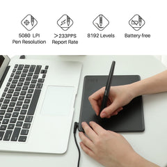 Drawing Tablet HUION HS64 Beginner Graphics Tablet OSU Tablet with Battery-Free Stylus 8192 Pressure Sensitive for Dgital Art, Painting & Design, Compatible with Windows, Mac, Android & Linux Black