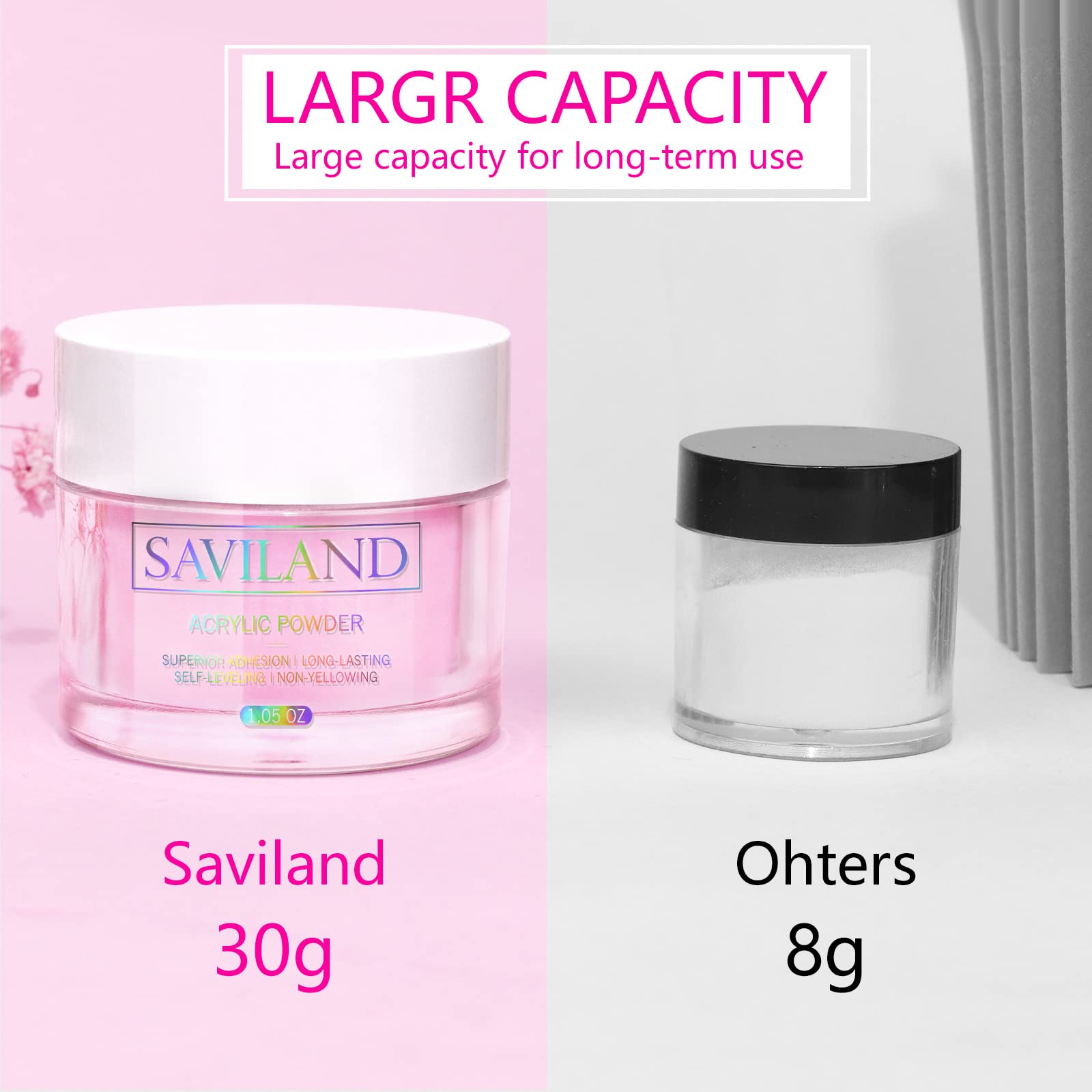 Saviland Pink Acrylic Powder - 1oz Professional Colored Acrylic Nail Powder, Color Acrylic Powder for Nails Extension 3D Nail Art Carving, No Need Nail Lamp