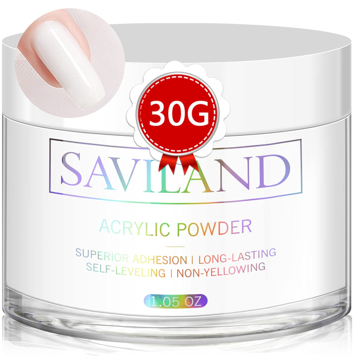 Saviland White Acrylic Powder - 30g Professional Acrylic Nail Powder for Acrylic Nails Extension, 3D Nail Art Polymer Powder, No Need Nail Lamp