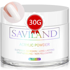 Saviland White Acrylic Powder - 30g Professional Acrylic Nail Powder for Acrylic Nails Extension, 3D Nail Art Polymer Powder, No Need Nail Lamp