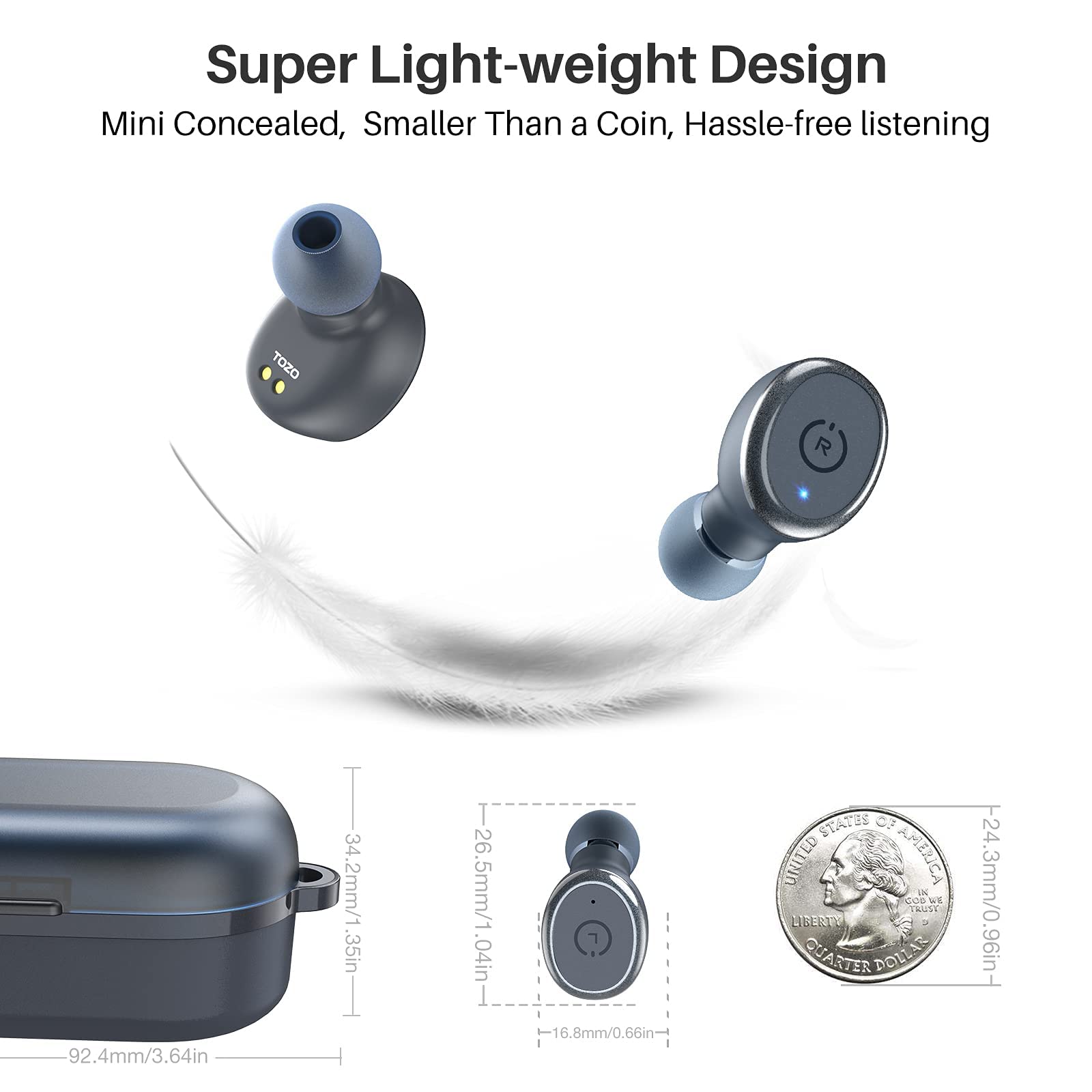 TOZO T10 Bluetooth 5.3 Wireless Earbuds with Wireless Charging Case IPX8 Waterproof Stereo Headphones in Ear Built in Mic Headset Premium Sound with Deep Bass for Sport Blue