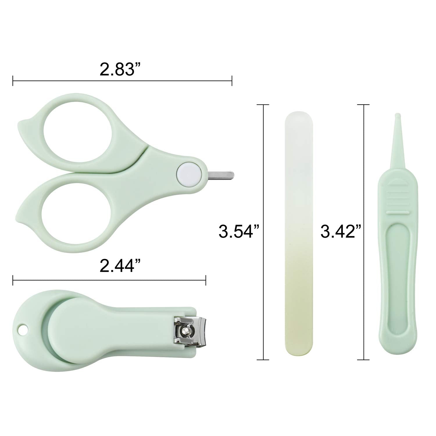 PandaEar Baby Nail Manicure Pedicure Grooming Care Kit (4 Pack)| Clippers Scissors File Tweezers | Newborn Infant Toddler Kids|1 Months Plus (Green)