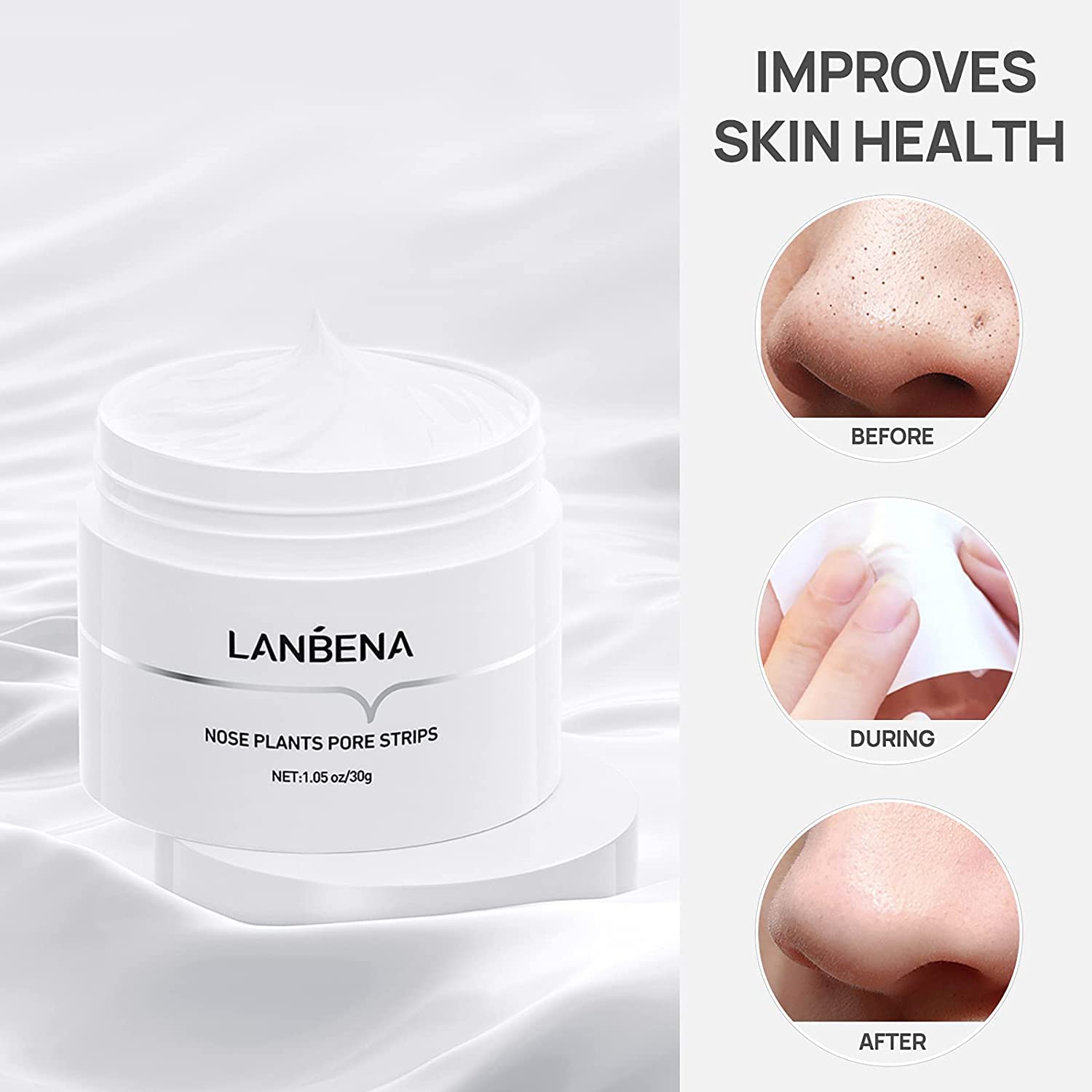 LANBENA Blackhead Mask with 60 pcs Strips, Blackhead Remover Peel off Mask, Nose Plants Pore Cleanser Purifying Face Mask(1.05oz/30g)