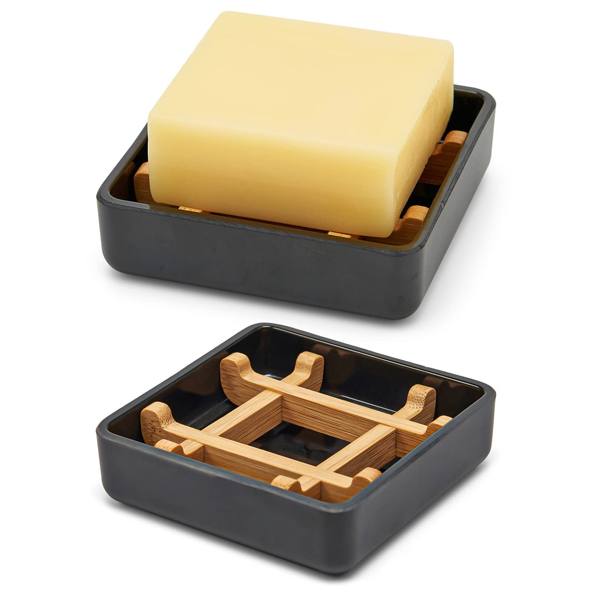 Bamboo Soap Dishes for Bar Soap Holders for Shower for Bathroom Sink Bulk Small Wooden Soap Tray Jabonera Pretty Neat Ventilated Soap Dish Disj Disk, Detachable (Single Right Angle Black)