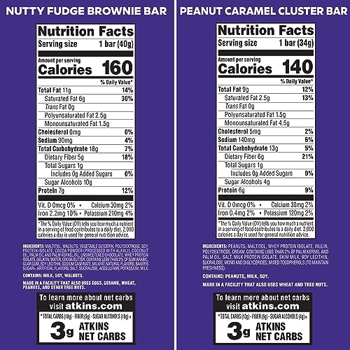 Atkins Endulge Treat Variety Pack, Nutty Fudge Brownie Bar & Peanut Caramel Cluster, Keto Friendly, 16 Bars (8 Each Flavor)