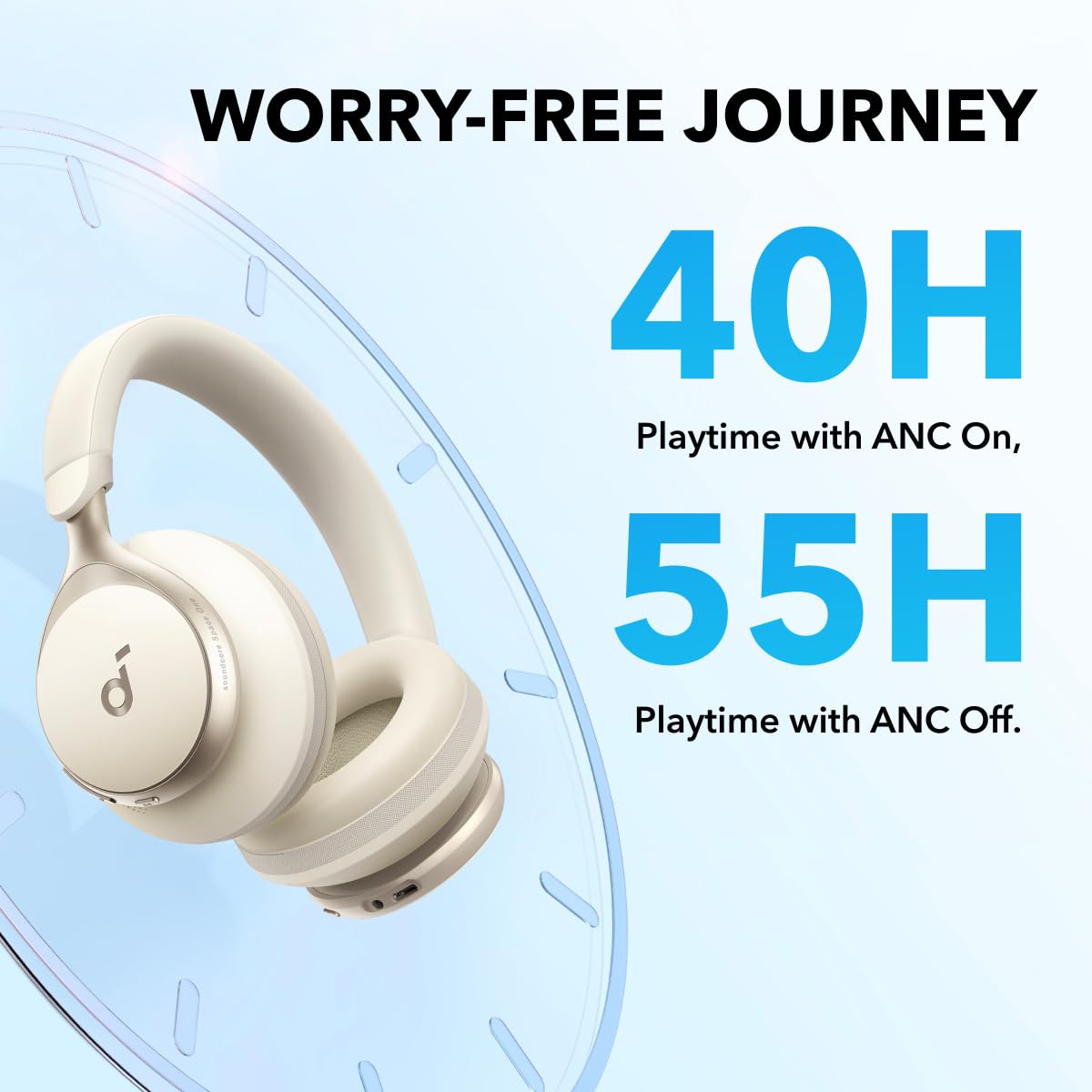 Soundcore by Anker, Space One, Active Noise Cancelling Headphones, 2X Stronger Voice Reduction, 40H ANC Playtime, App Control, LDAC Hi-Res Wireless Audio, Comfortable Fit, Clear Calls, Bluetooth 5.3