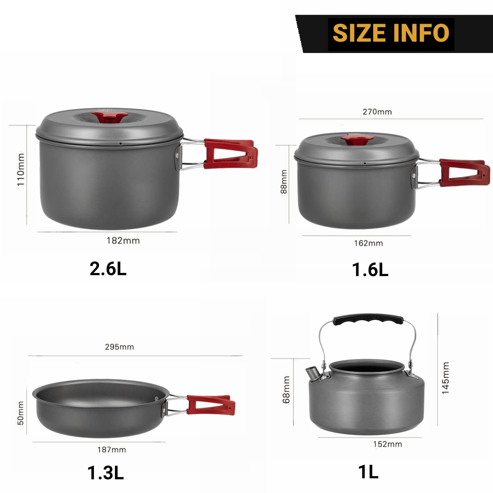 Bulin Camping Cookware Mess Kit, Nonstick Backpacking Cooking Set, Outdoor Cook Gear for Family Hiking, Picnic| Lightweight Cookware Sets(Kettle, Pots, Frying Pan, BPA-Free Bowls, Plates, Spoon)