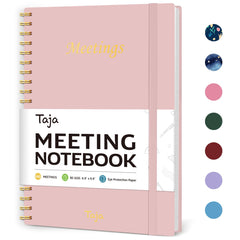 Meeting Notebook For Work Organization - Work Planner Notebook With Action Items, Agenda Planner For Note Taking, 160Pages (6.9" X 9.9") Project Planner For Men & Women - Pink